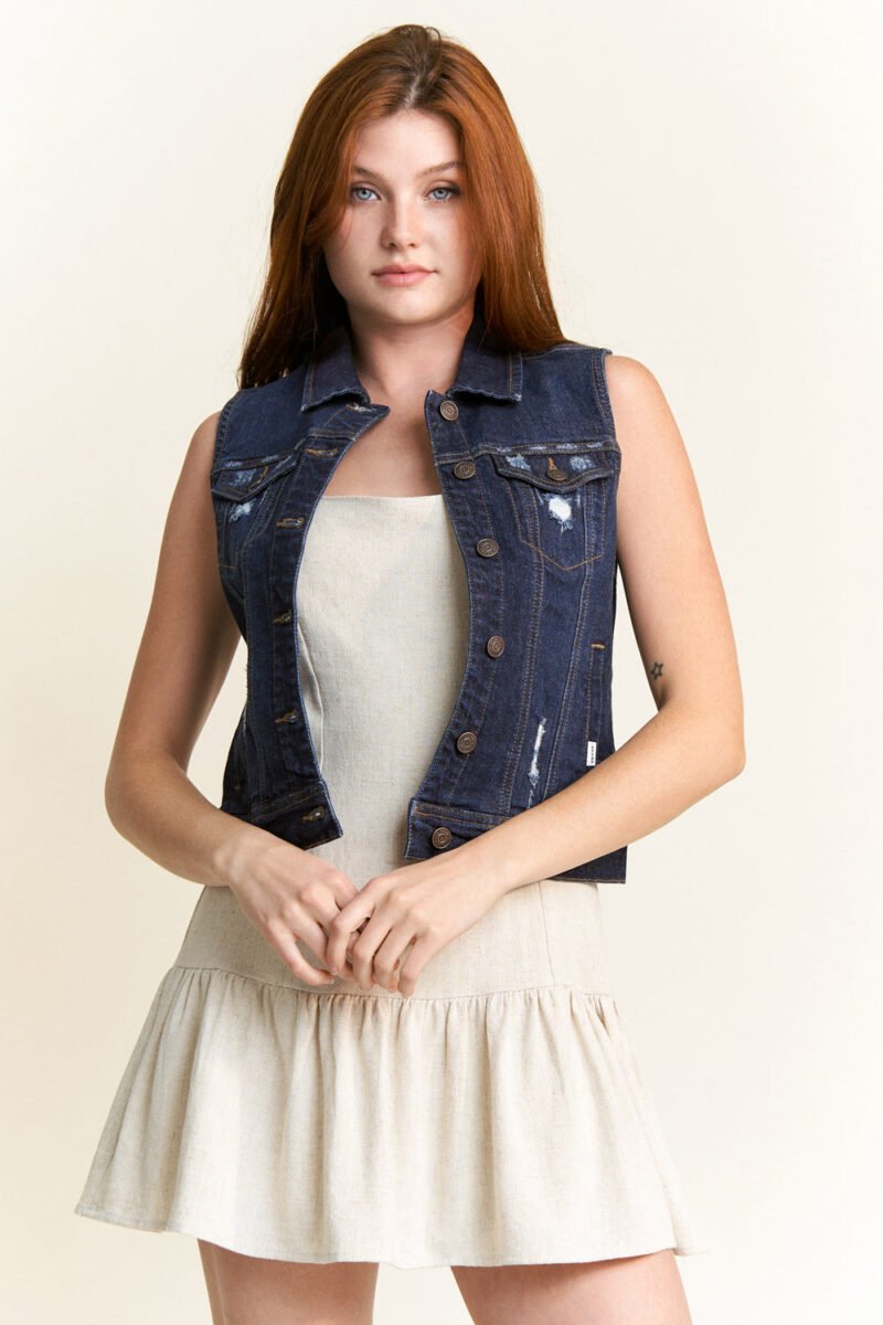 Destructed Regular Fit Denim Vest - Image 2