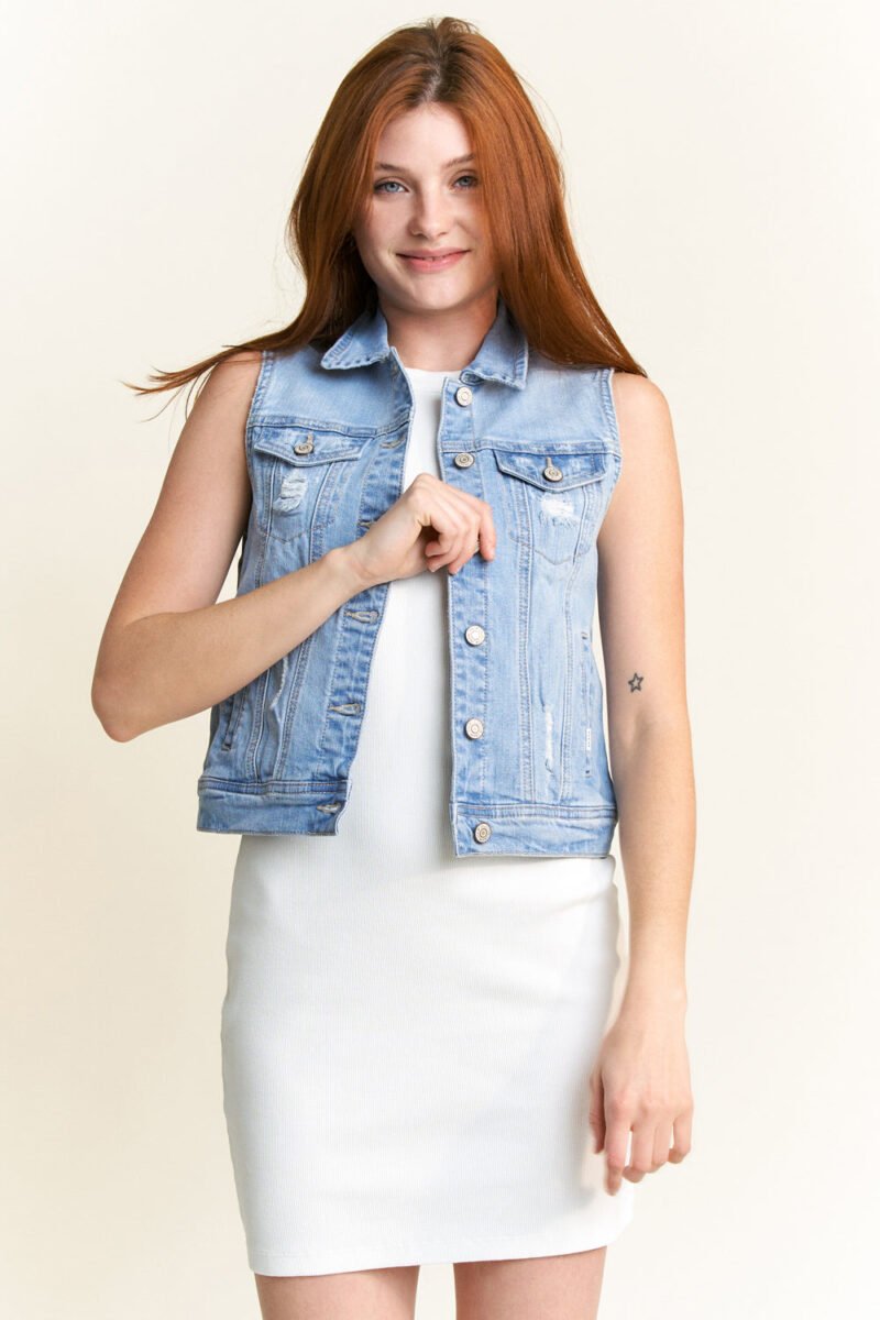 Destructed Regular Fit Denim Vest - Image 3