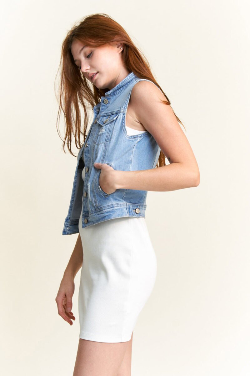 Destructed Regular Fit Denim Vest - Image 5